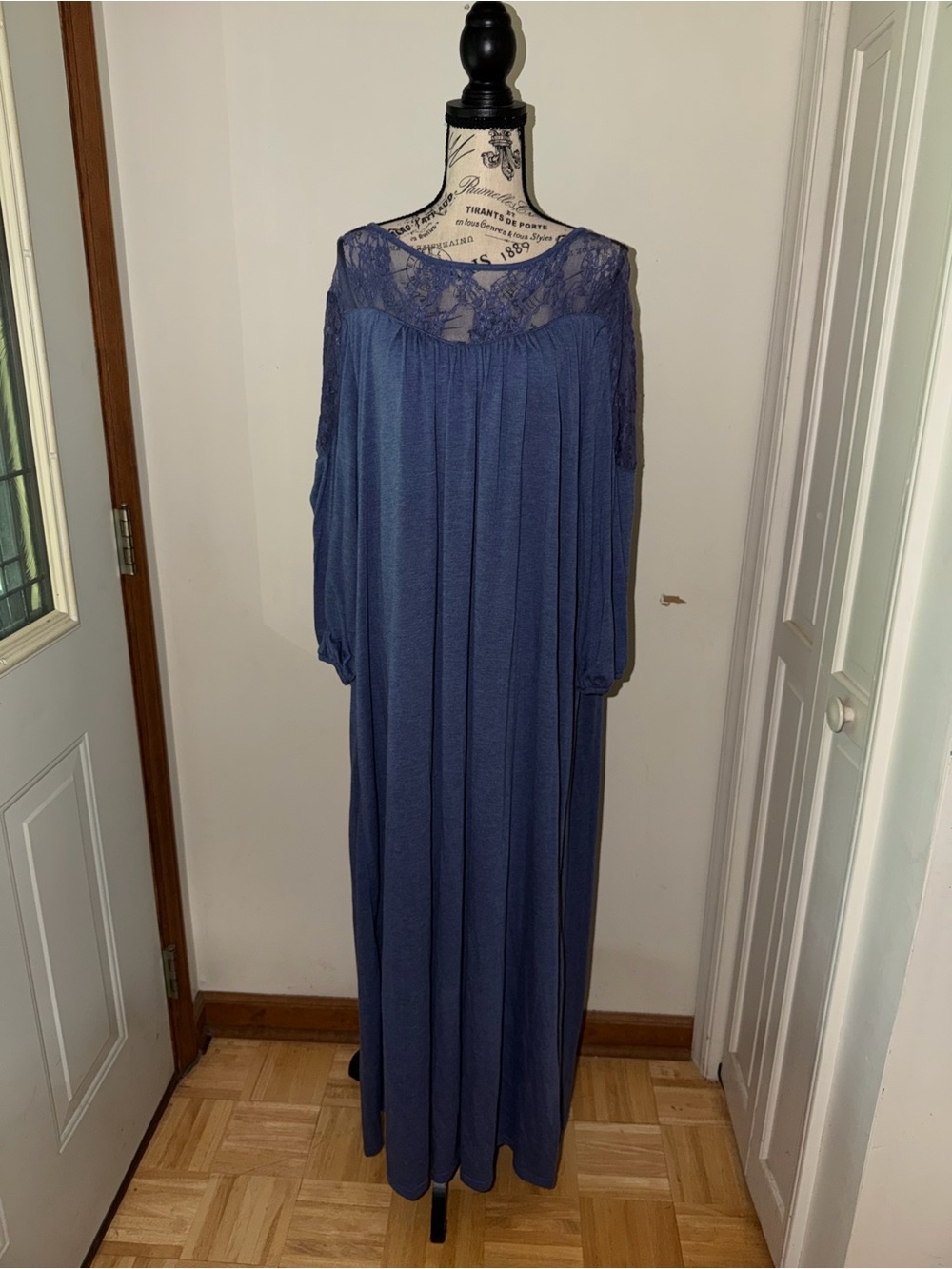 ✨5/$30✨ Dusty Blue Lace Yoke Maxi Nightgown